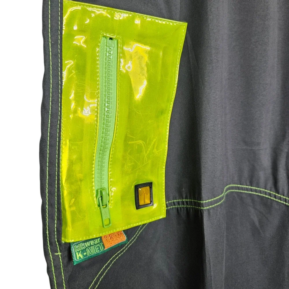 Kikwear Vintage 90s Y2k Wide Leg Rave Baggy Pants Neon Reflective Skater Rare 38